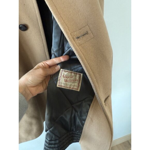 Great Western brown Tan Beige Vintage 70s heavy wool coat 42 Long Dress Jacket - Picture 3 of 6